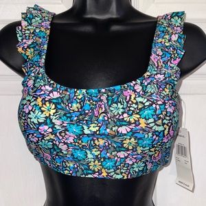 Raisins Women’s Floral Swim Top With Ruffles size small NWT